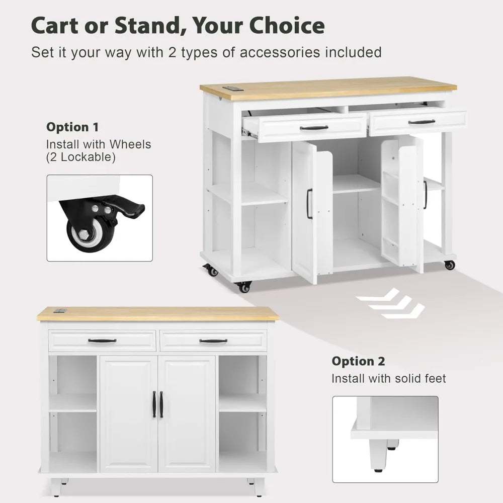 DAFIFY Kitchen Island On Wheels With Power Outlet Extendable Table