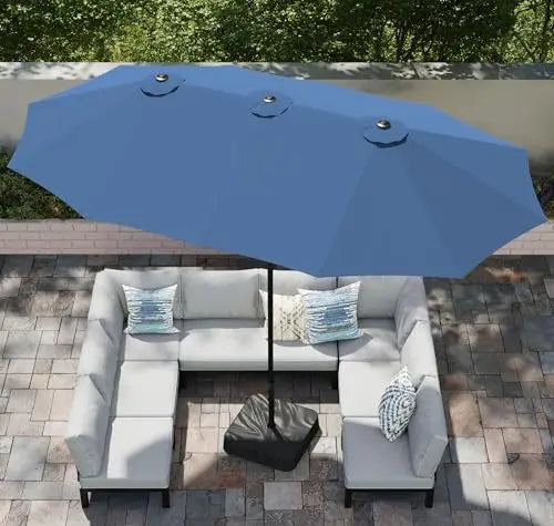 15ft Large Patio Umbrellas with Base Included, Outdoor Double-Sided Rectangle Big Market Umbrella with Stand, Outside