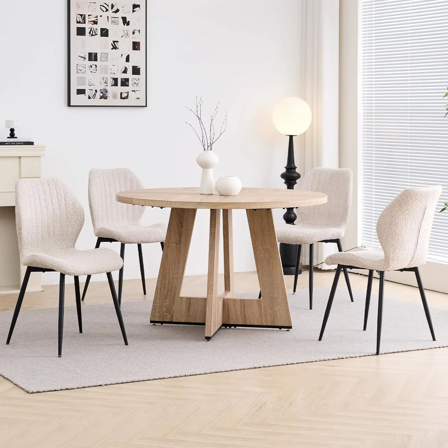 Round Dining Table Set For 4 With Chairs Mid Century