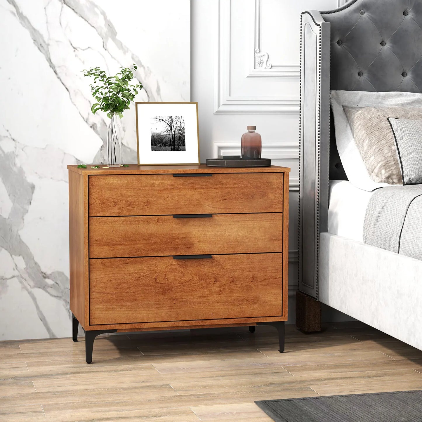 HOMASIS 3-Drawer Dresser With Metal Legs And Anti-Tip Kit