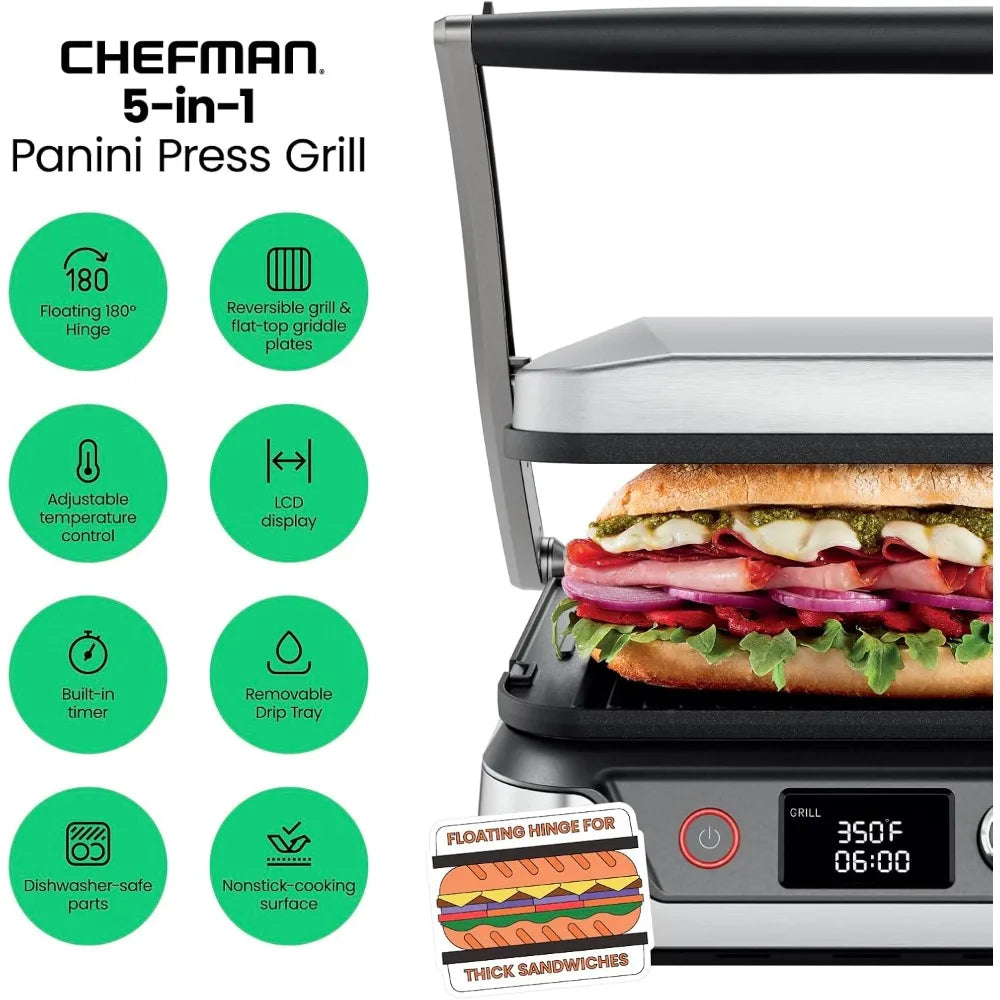 Chefman 5-In-1 Digital Panini Press Grill and Sandwich Maker