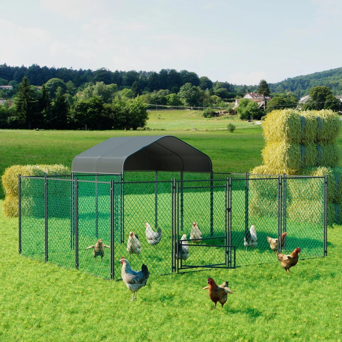 Heavy Duty Large Chicken Run Coop Cage Walk In Coop Poultry Hen Rabbit Metal Kennel Hutch Pen with Waterproof UV Cover Outdoor The Pet & Home Store