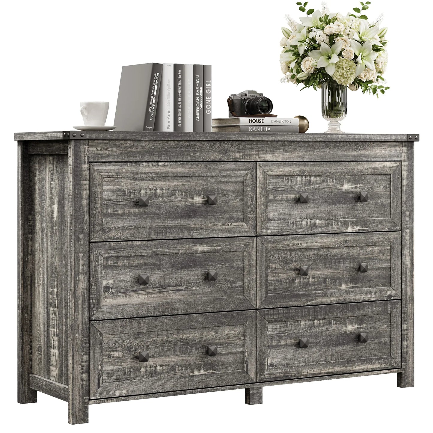 Wood 6 Drawer Dresser With Ample Wardrobe Style Bedroom Storage