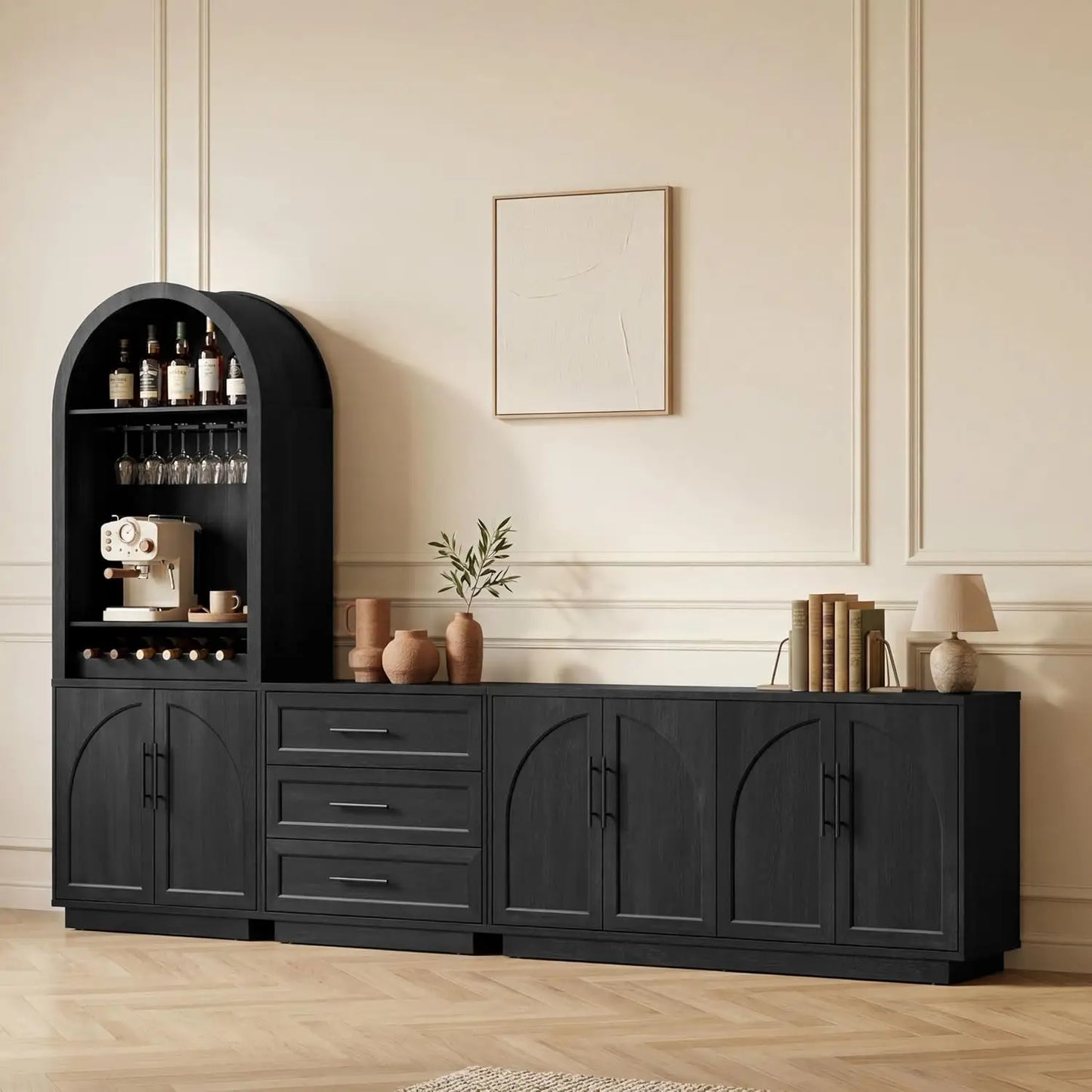 Buffet Cabinet With Glass Doors Modern Arched Sideboard