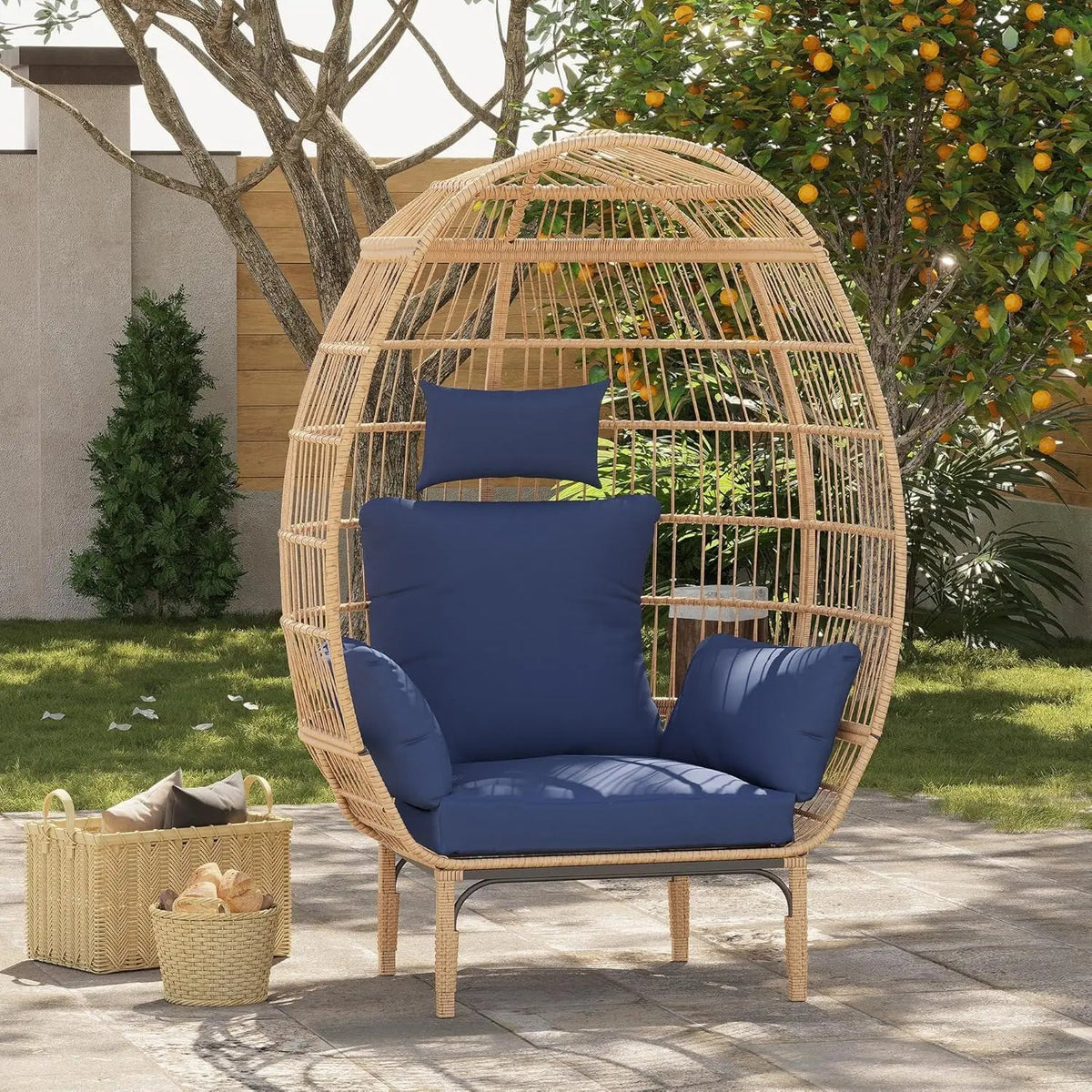 Egg Chair Wicker Outdoor Chair, Patio Chair Lounger Chair with 5 Cushion for Living Room, Bedroom, Patio Backyard Balcony The Pet & Home Store