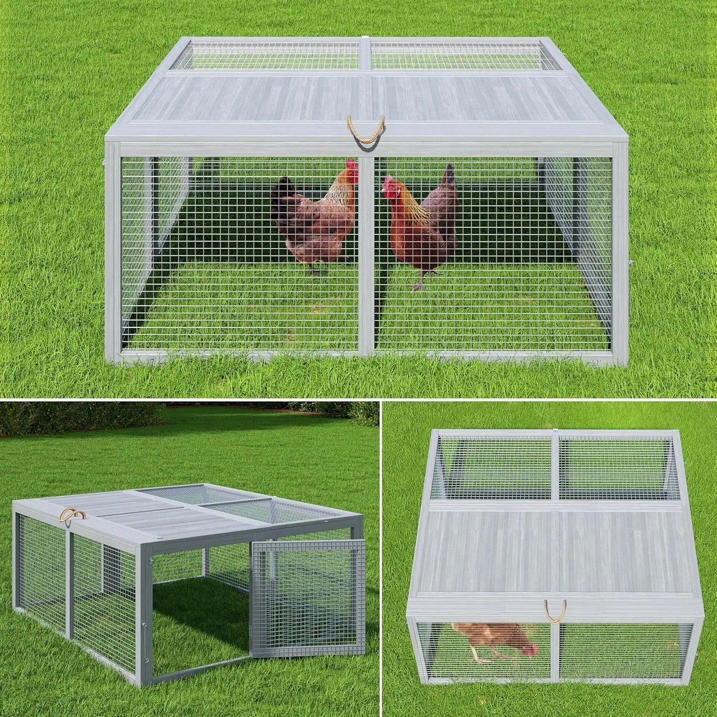 Folding Portable Wooden Chicken Coop Run No Assembly Rabbit Hutch With Predator-Proof Mesh For Outdoor Indoor Use