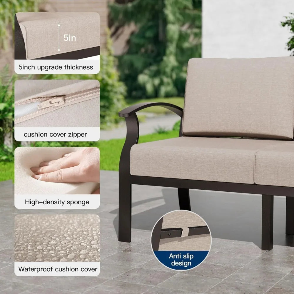 XIAOLANG 4-Piece Aluminum Outdoor Patio Set With Round Coffee Table