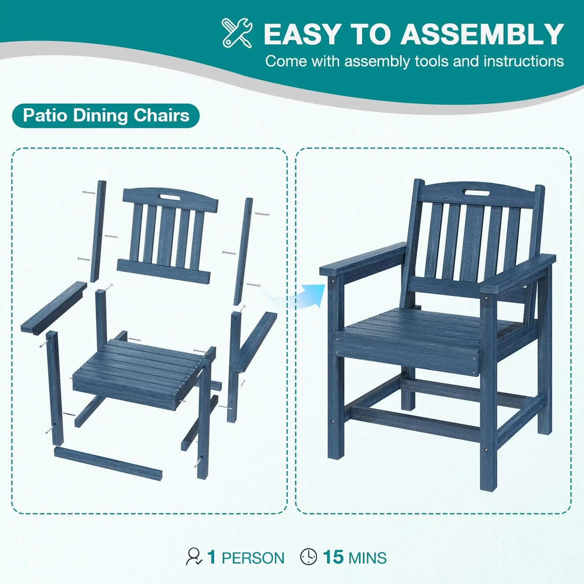 7pc HIPS Outdoor Dining Set 66.9in Table Umbrella Hole 440lb 6 Wide Chairs Galvanized Steel Navy Blue Customized The Pet & Home Store