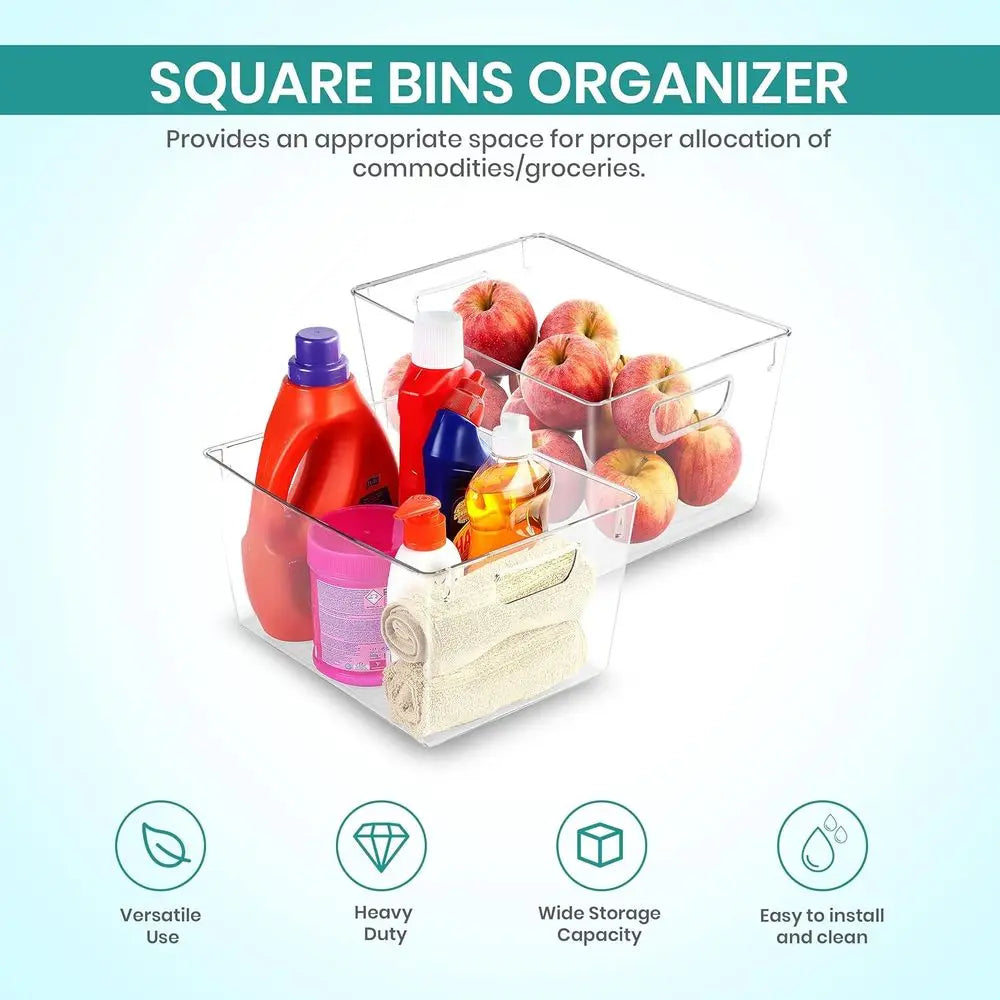 Clear Pantry Organizers and Storage Bins 6 Pack, Large Clear Storage Bins for Pantry, Durable Refrigerator Organizer Bins With H