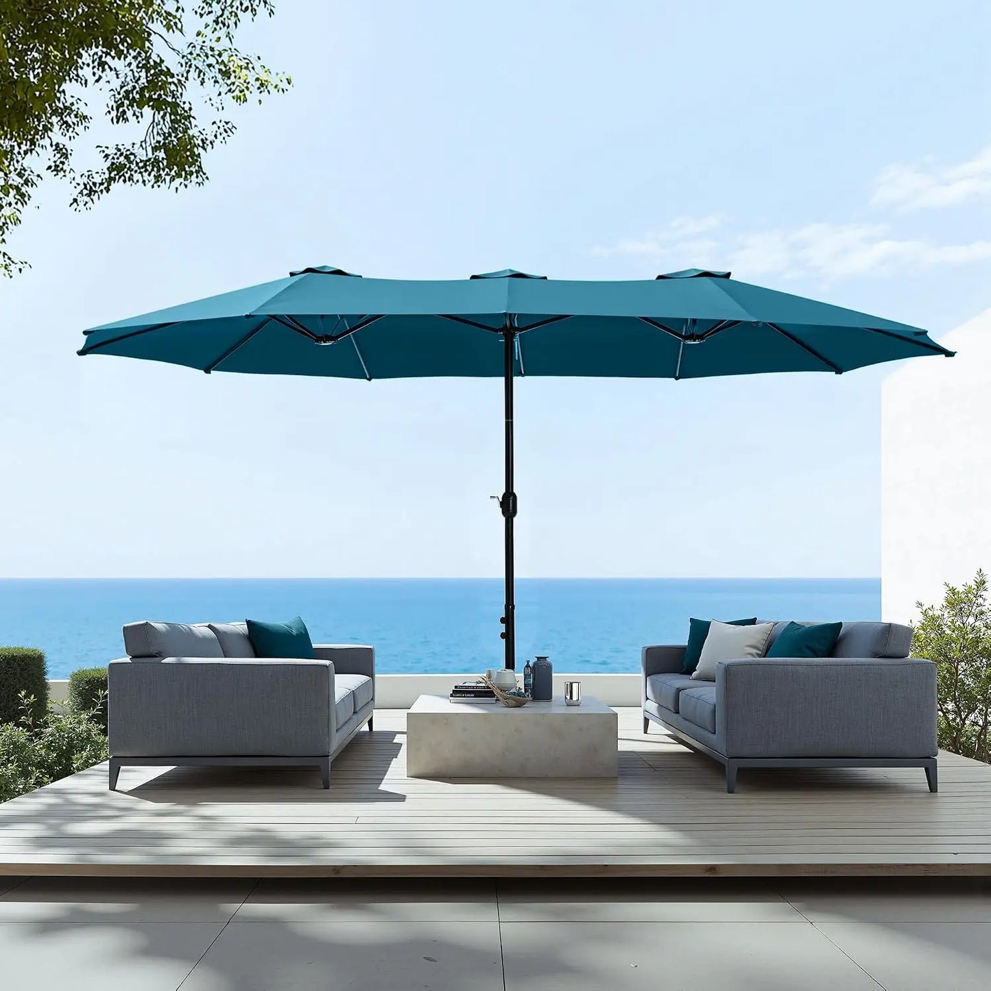 Rectangular Market Patio Umbrella Stainless Steel Frame Heavy Duty Base