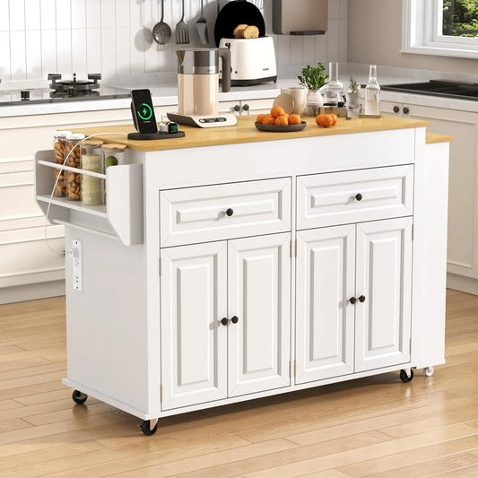 Extendable Kitchen Island With Power Outlet And Storage