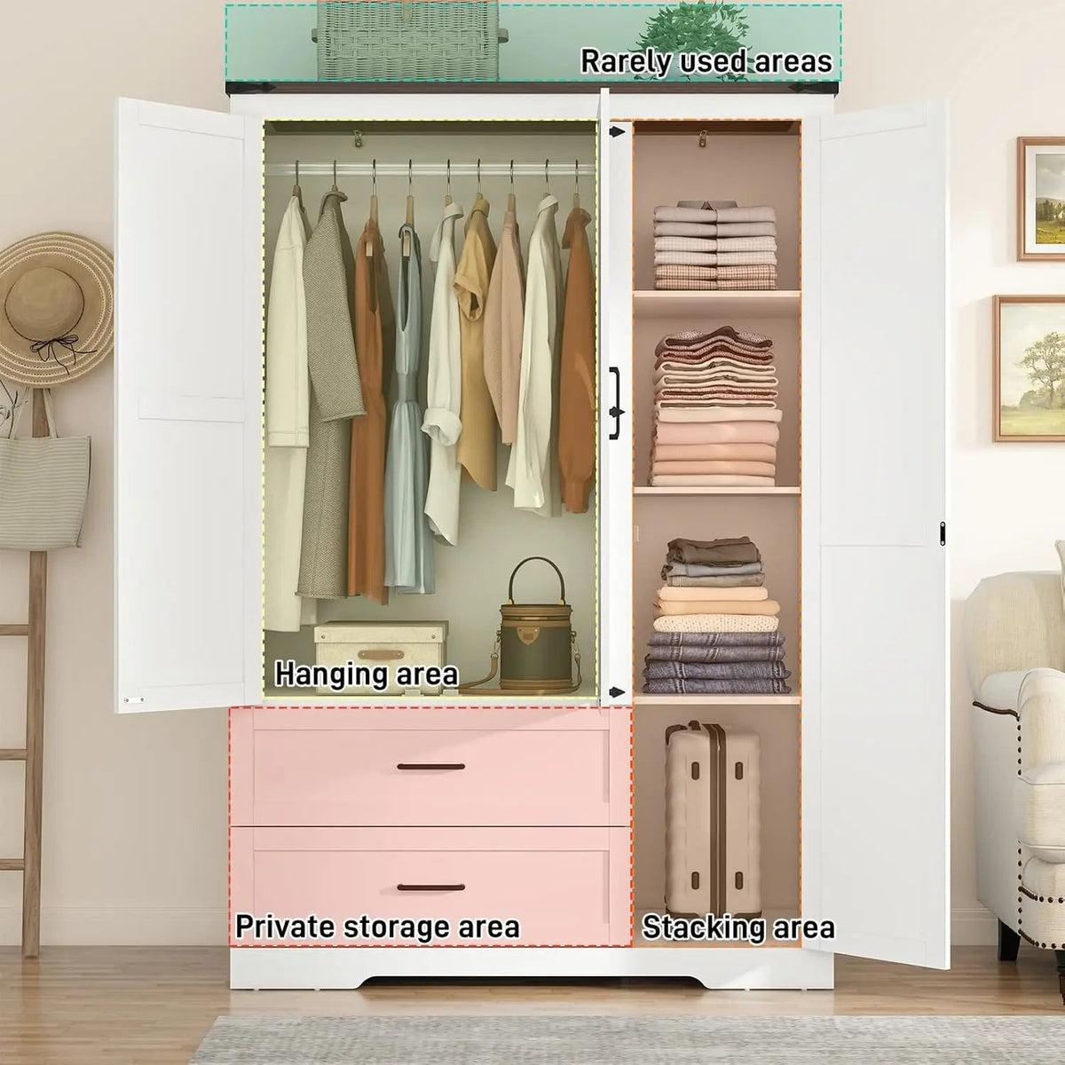 Farmhouse Wardrobe Armoire Closet with 3 Doors and 2 Drawers, 70.1" Wooden Clothing Storage Cabinet, Freestanding Large, Custom The Pet & Home Store