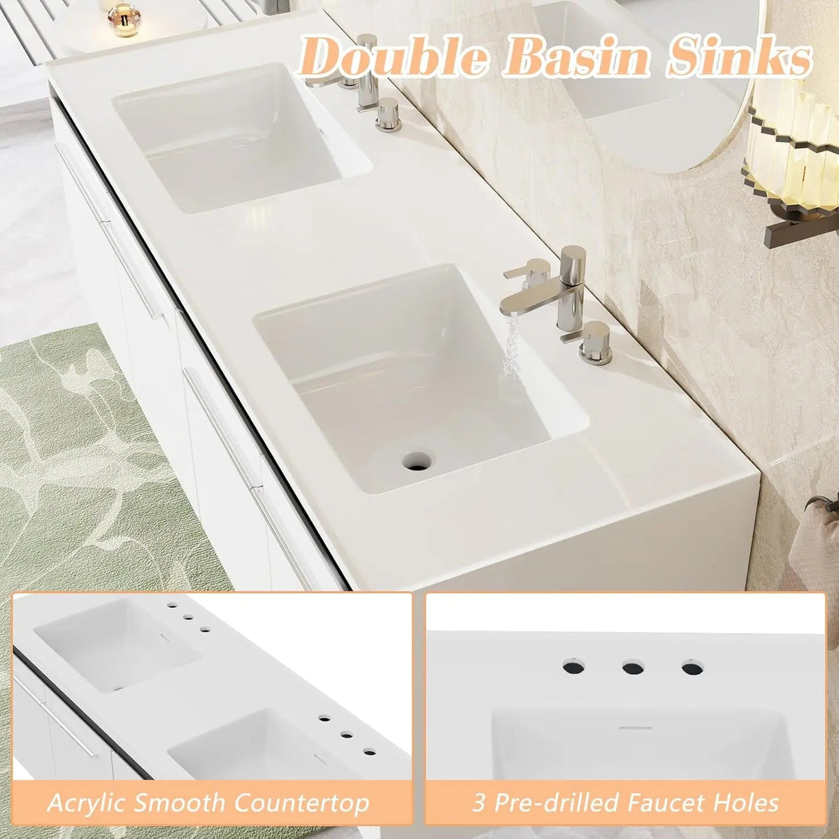60" LED Floating Bathroom Double Vanity with Sink The Pet & Home Store