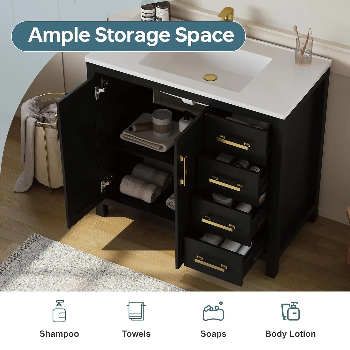 Guangbai Modern Vanity With Integrated Sink For Bathroom