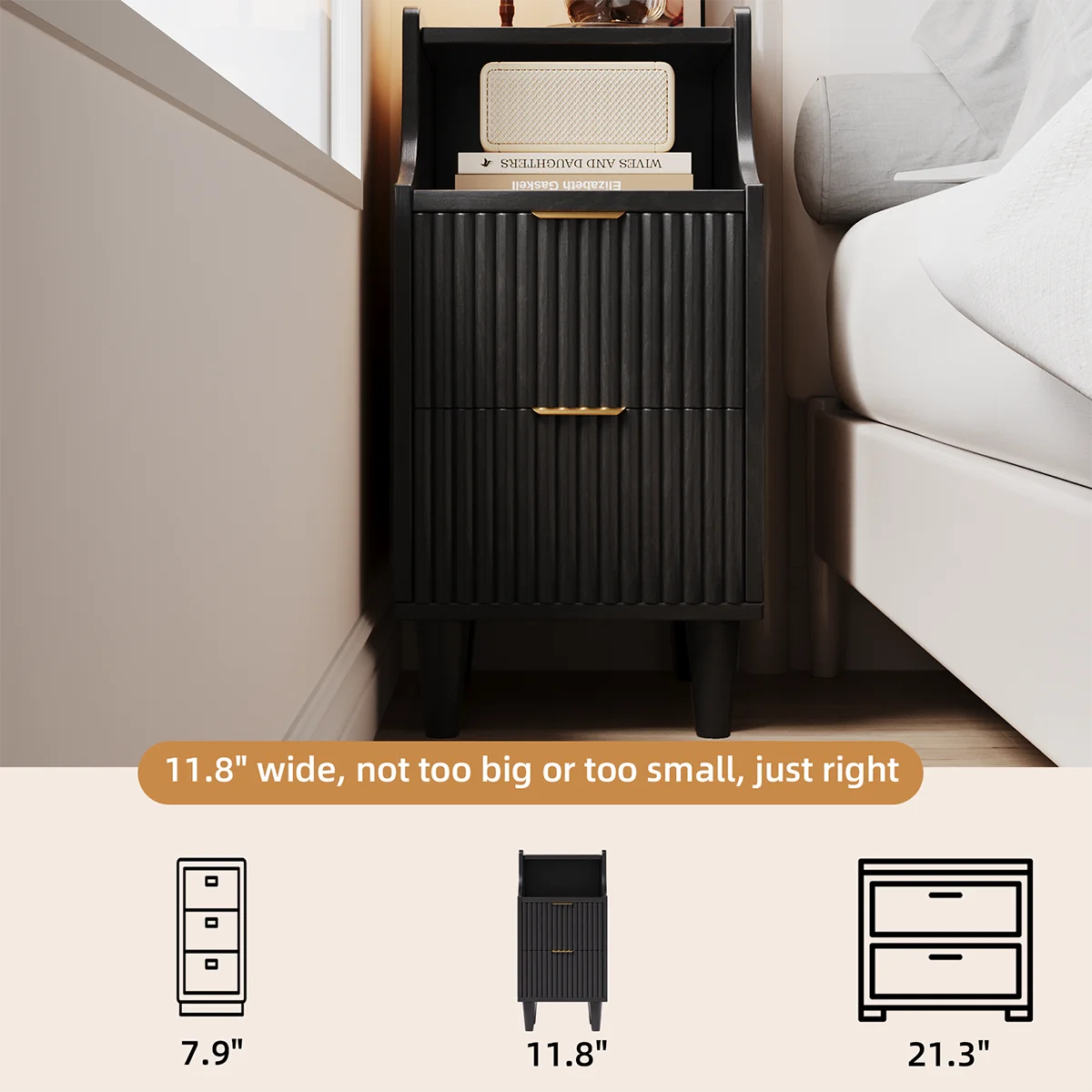 UGTOO Modern Nightstand With Two Drawers And Open Shelf The Pet & Home Store