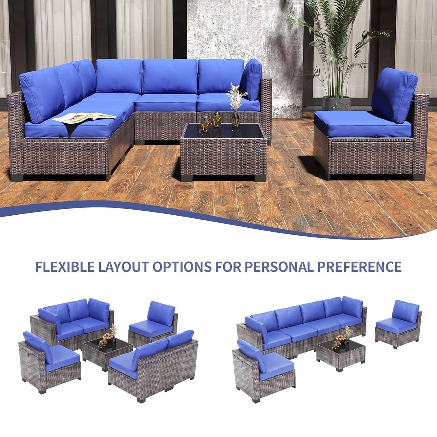 7-Piece Modular Outdoor Furniture Set, PE Rattan Wicker Sectional Modular Conversation Sofa Set, Perfect For Garden Balcony The Pet & Home Store