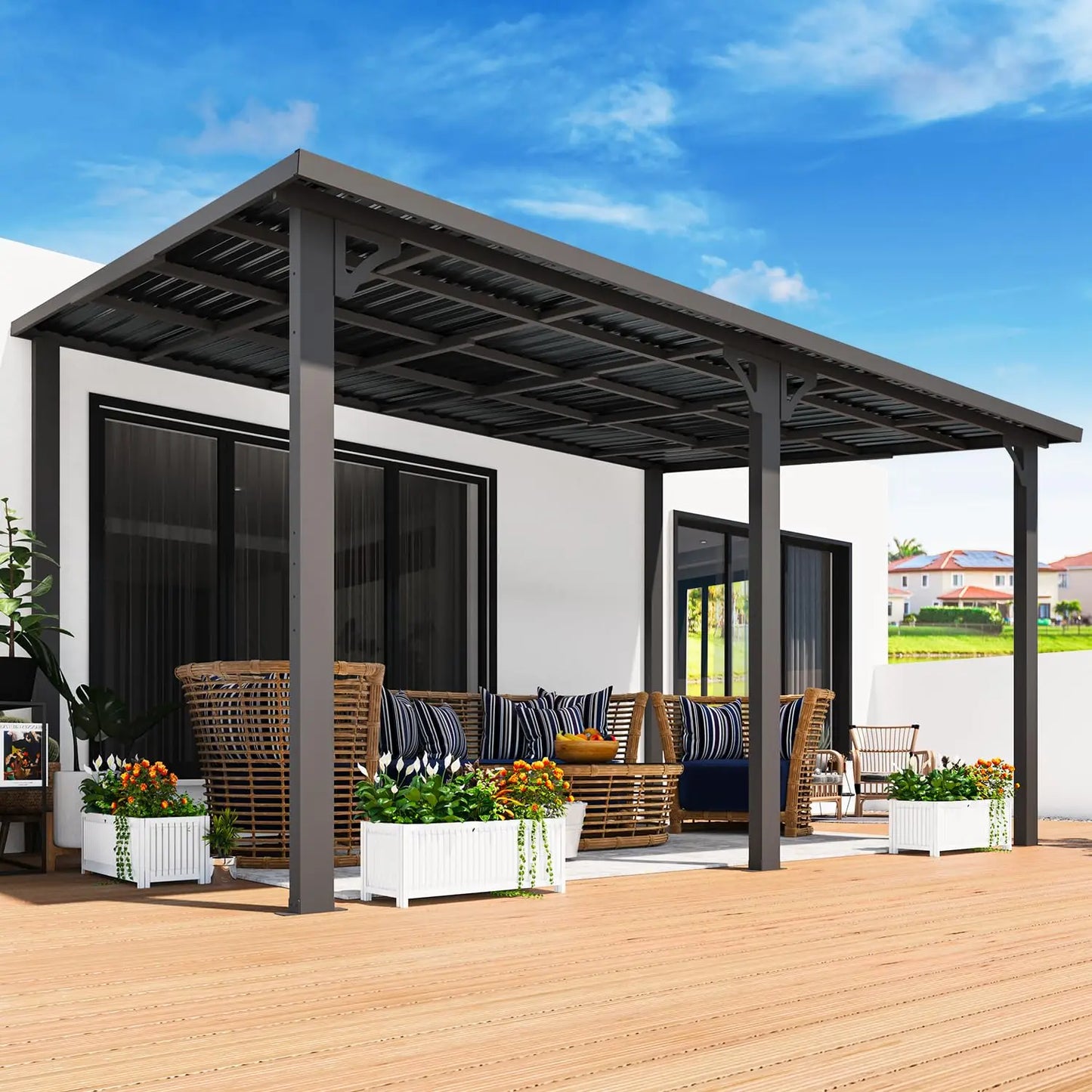 14' x 10' Gazebo for Patio, Hard Top Lean to Gazebo Pergola with Roof (140 Sq.Ft Shaded), Large Wall-Mounted Heavy, Customized