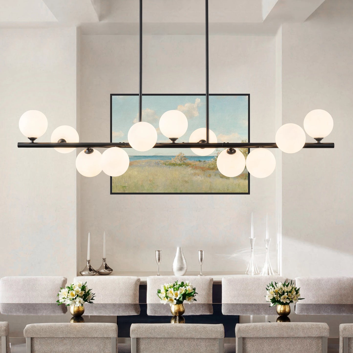 11 Light Linear Bubble Chandelier Adjustable Height For Dining Room