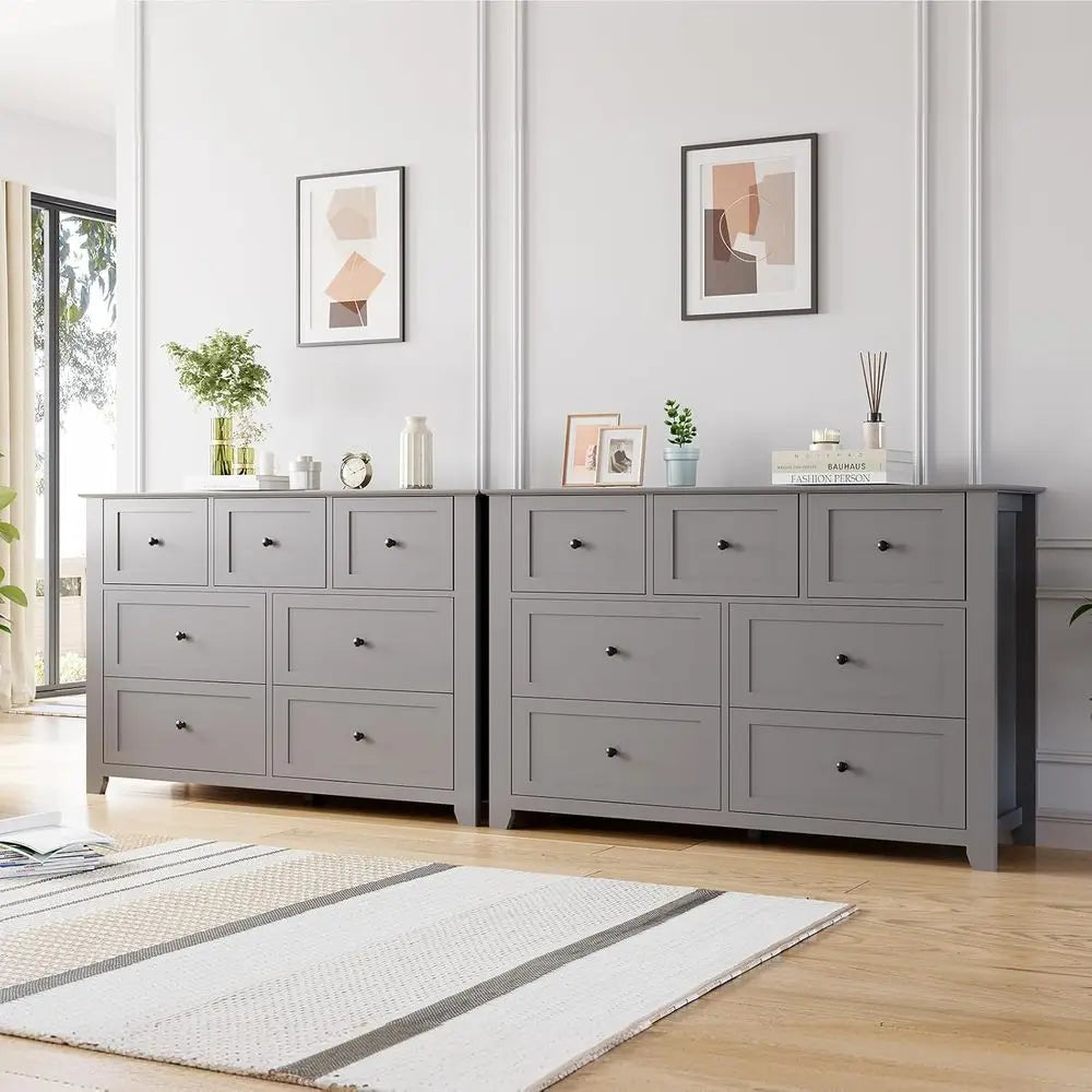 Ticify Elegant Wood Double Drawer Chest For Bedroom Storage