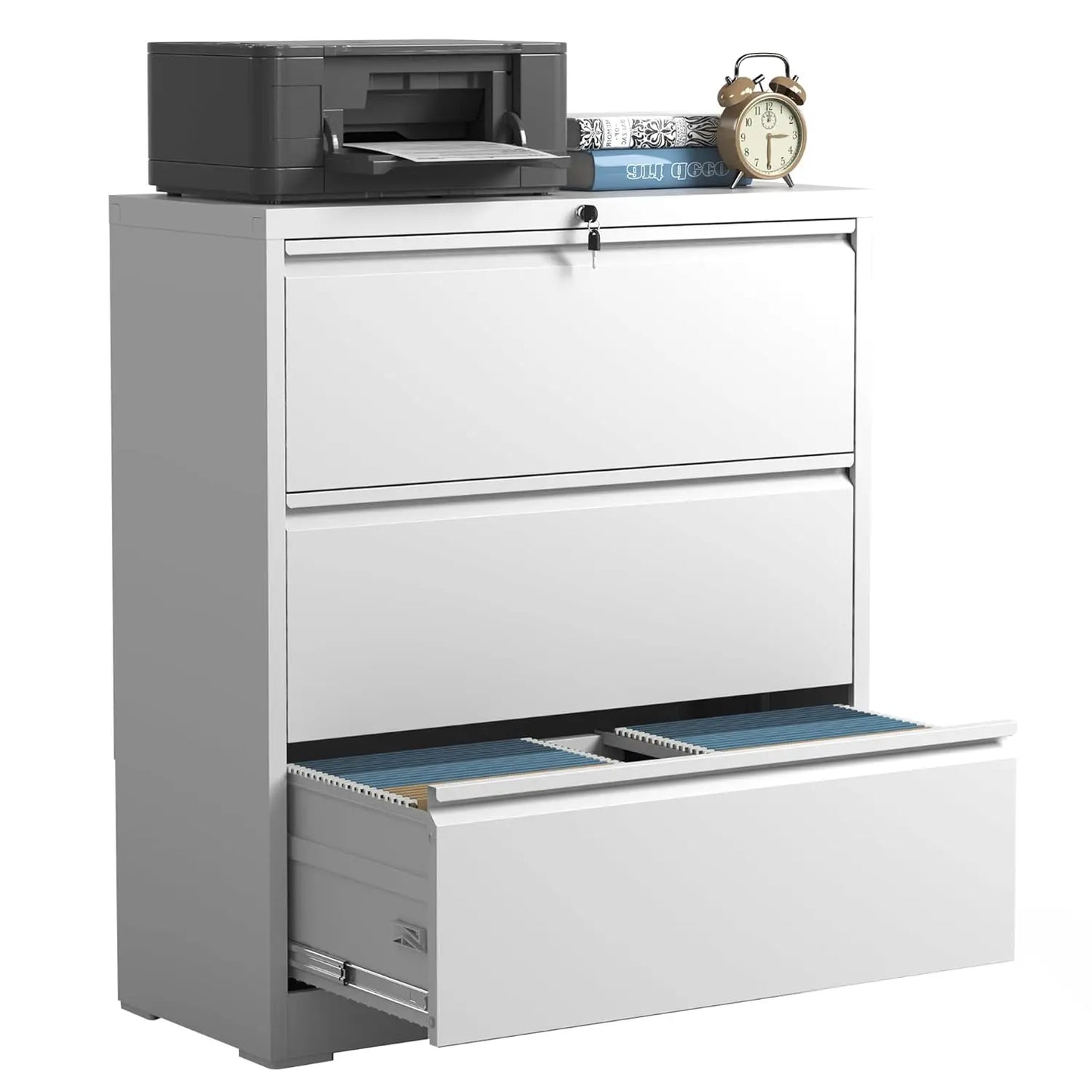 3 Drawer Lateral File Cabinet With Lock Metal Office Storage