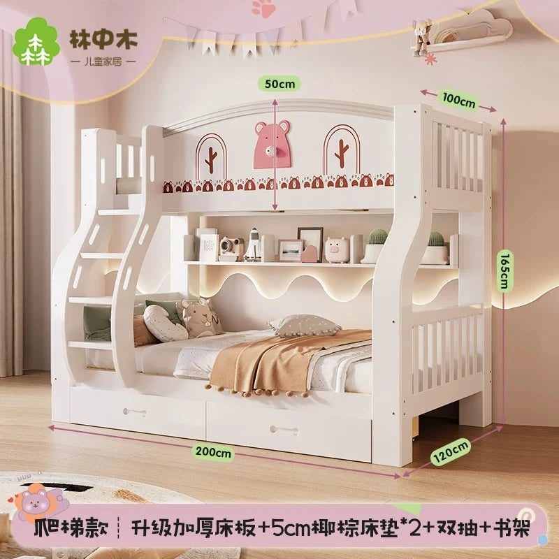 Multi-functional Wooden Bunk Bed For Kids Cabinet Double Bed Storage Drawers 2 People Decker Kids Bed Frame Bedroom Furniture