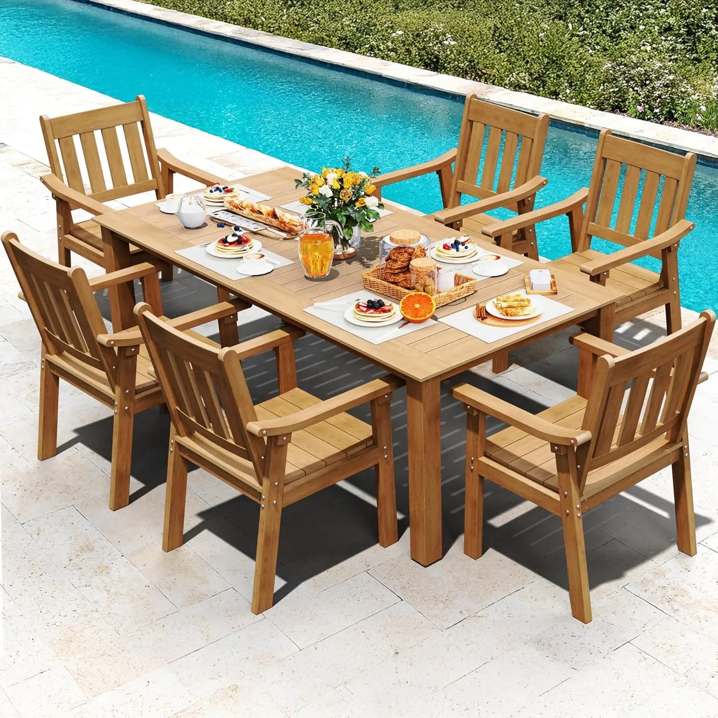 Outdoor 7 Piece Patio Table Set With Umbrella Hole
