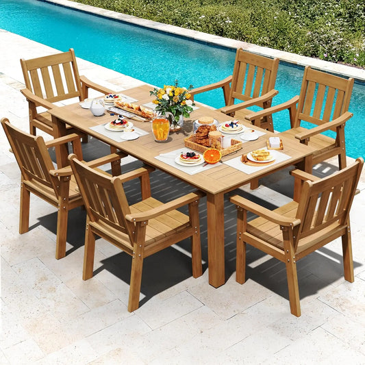 Outdoor 7 Piece Patio Table Set With Umbrella Hole
