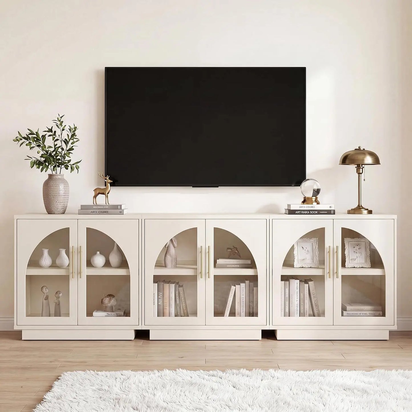Buffet Cabinet With Glass Doors Modern Arched Sideboard