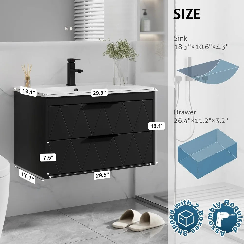 Floating Bathroom Vanity Cabinet With Sink And Soft Close Drawers