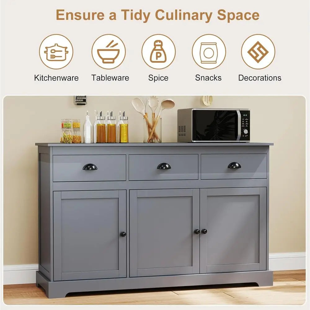 Sideboard Buet Server Storage Cabinet ole Table Home Kitchen Dining Room urniture Entryway Cupboard with 2 Cabiand 3 Ders Adjust