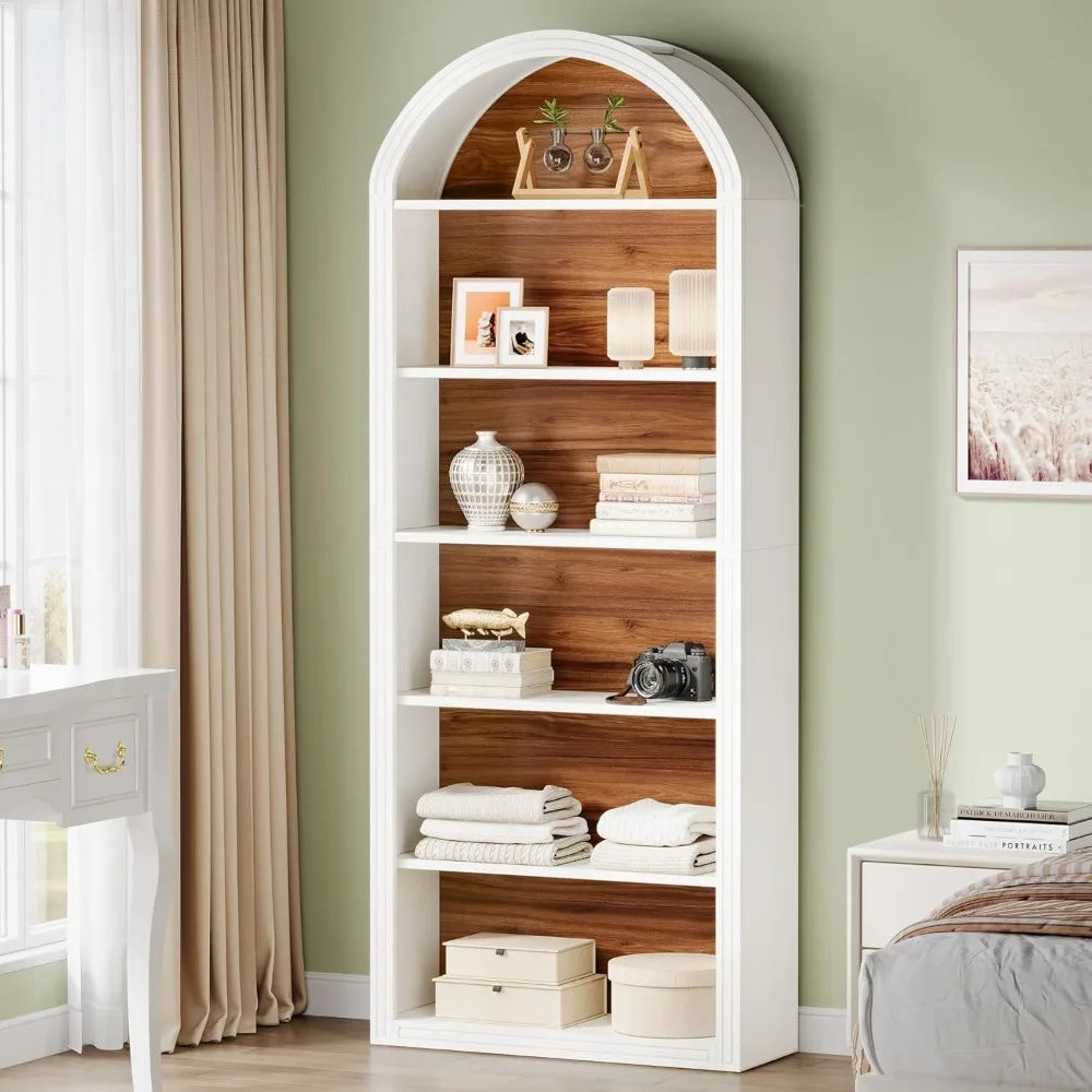 Six Tier Arched Bookshelf Open Floor Standing Display Shelf