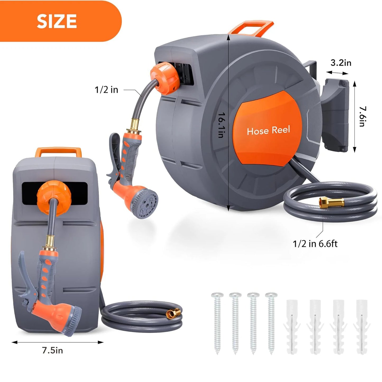 Twister.CK Retractable Garden Hose Reel With 9 Function Sprayer Nozzle