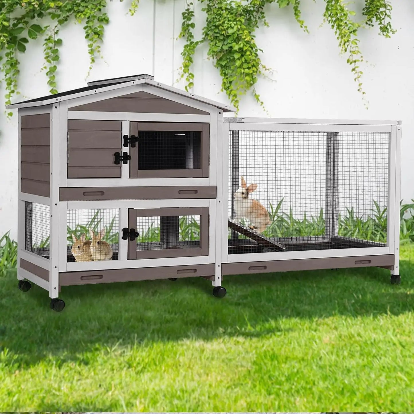 2-Story Chew-Proof Rabbit Hutch With Metal Frame For Indoor Outdoor