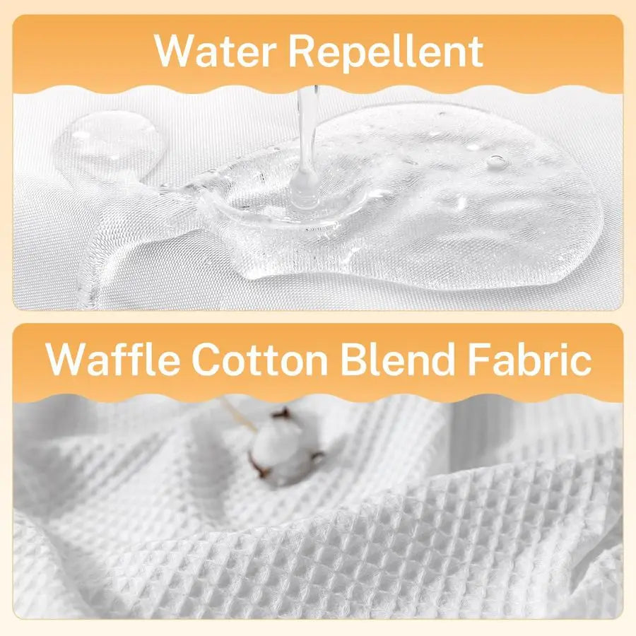 White Fabric Shower Curtain Set With Cotton Blend Waffle Weave