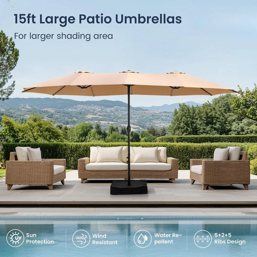 15' Double-Sided Rectangular Large Market Patio Umbrella with Base Included, Customized