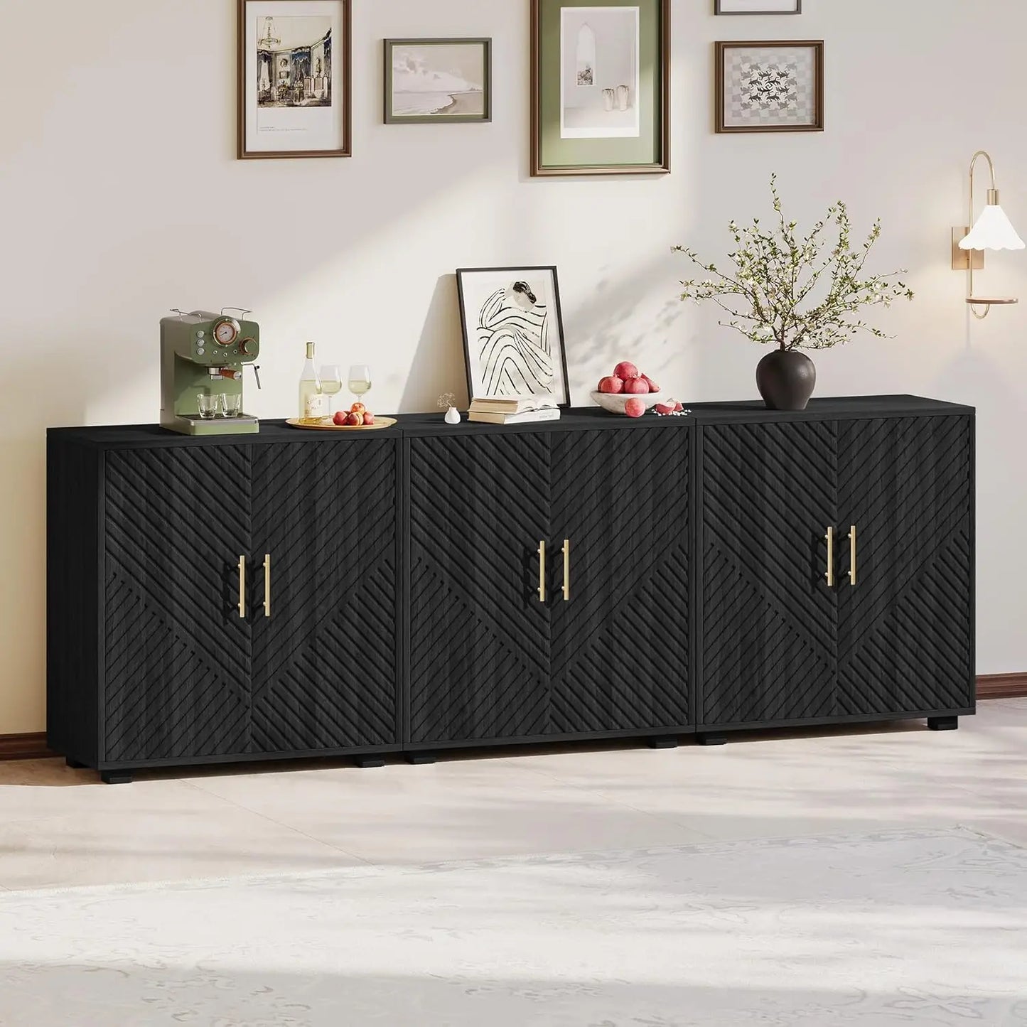 Mid Century Wood Sideboard Buffet Storage Credenza With Arched Doors