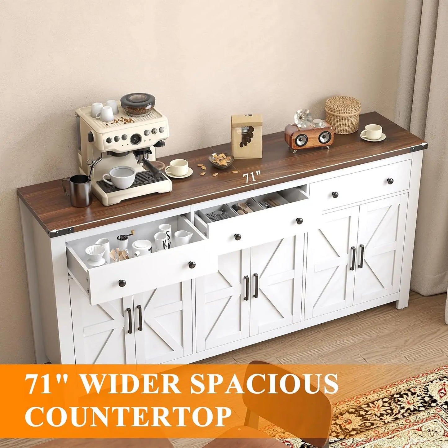 Sideboard Buffet Cabinet With Storage Modern Farmhouse Coffee Bar