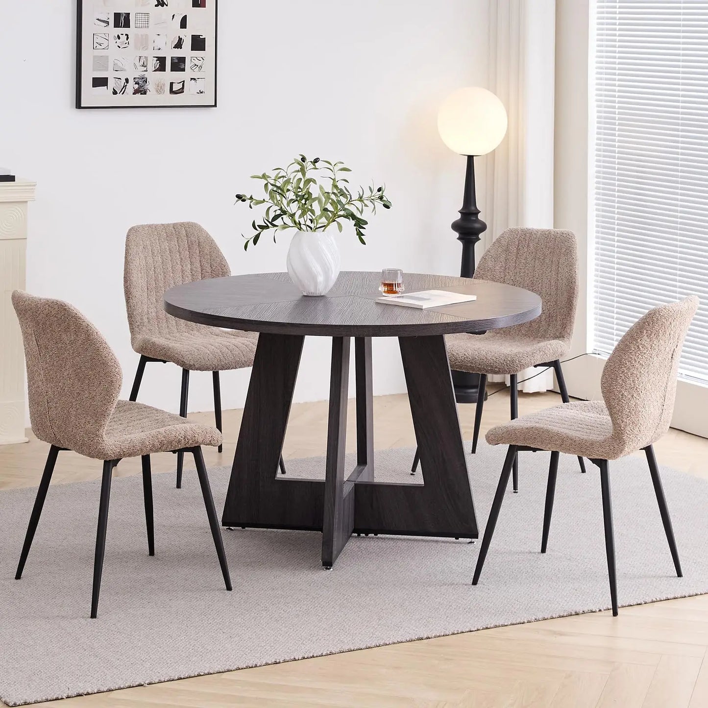 Round Dining Table Set For 4 With Chairs Mid Century