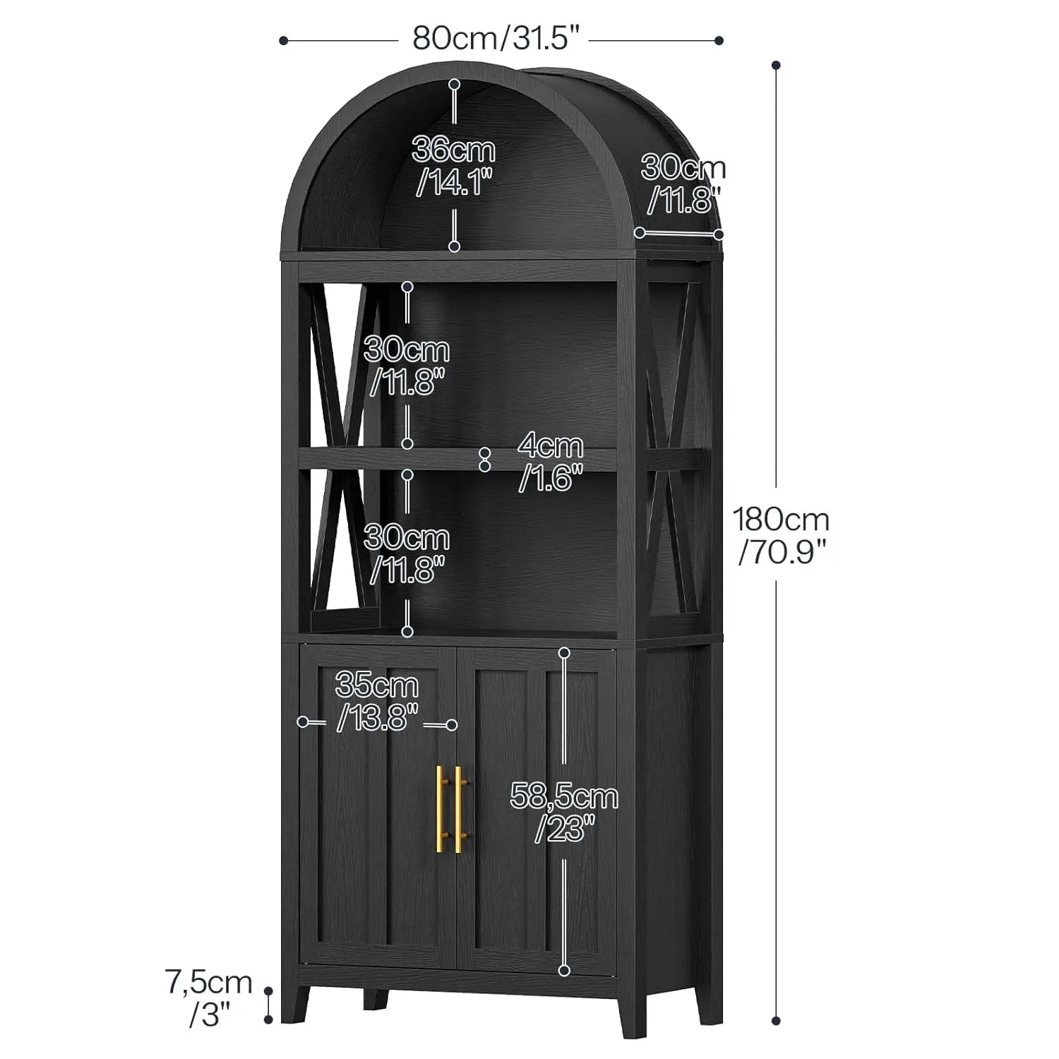 71" Arched Wooden Media Storage Cabinet 5-Tier Open Shelf Bookcase for Living Room, Home Office, Customized The Pet & Home Store