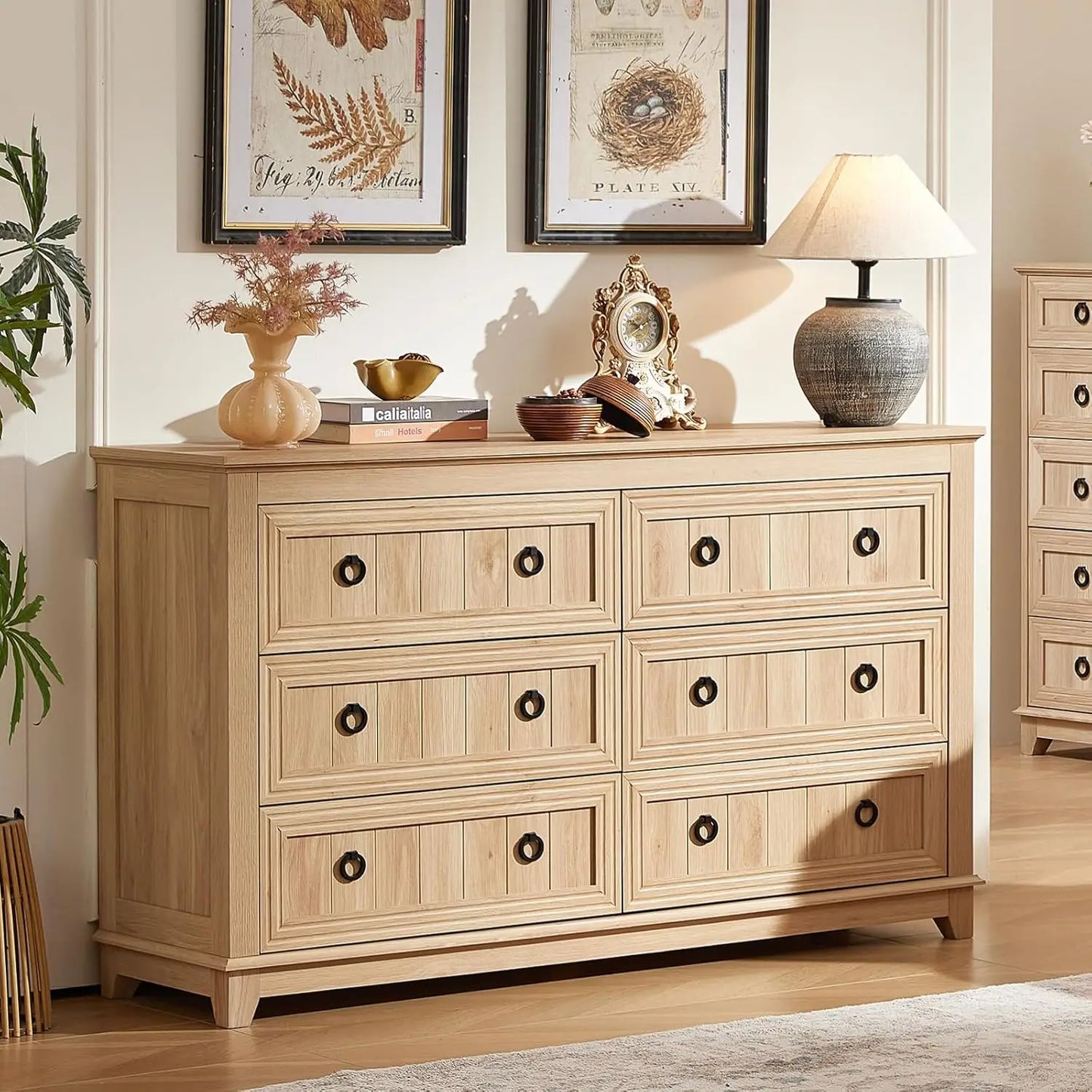 6 Drawer Farmhouse Wood Dresser Chest Vintage TV Stand