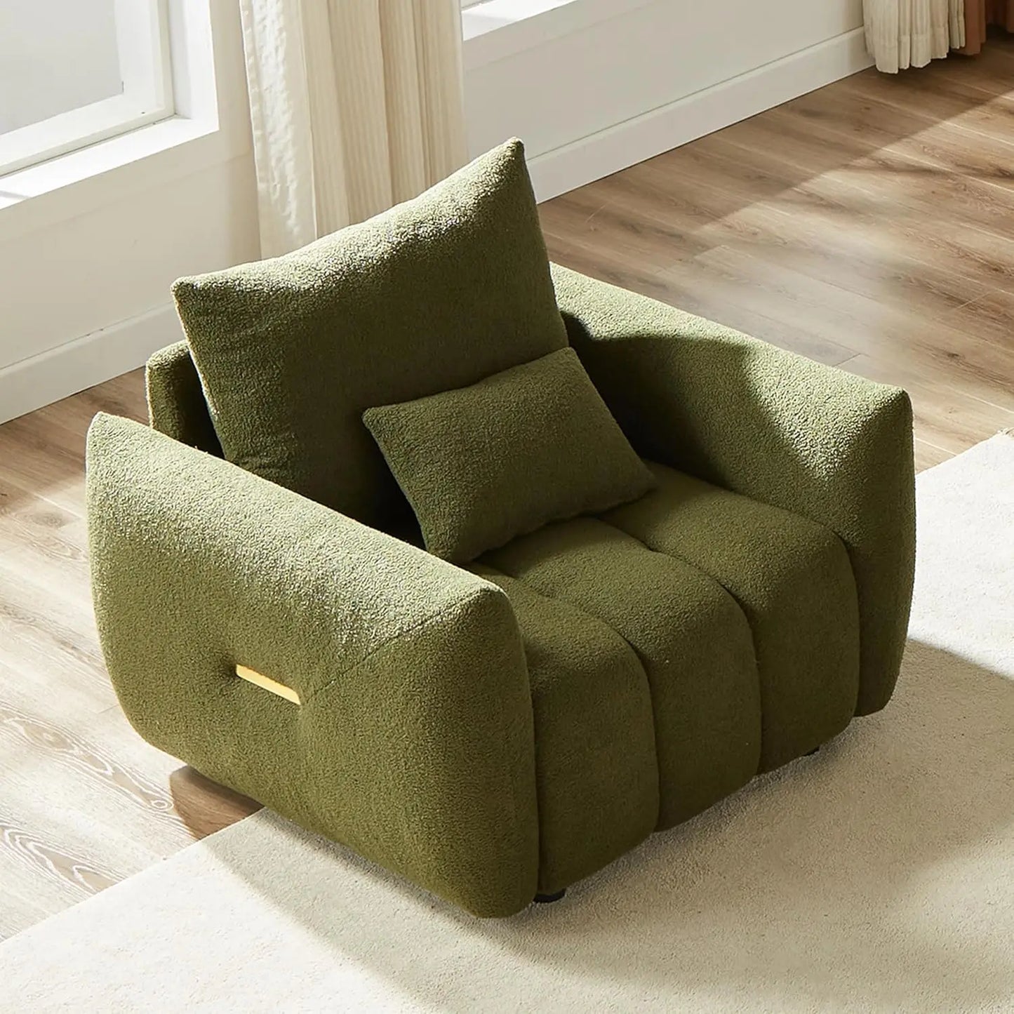Boucle Cloud Sofa Couch, Modern Deep Seat Boucle Single Sofa Chair, Comfy Upholstered Sherpa Couch with Pillow,, Custom