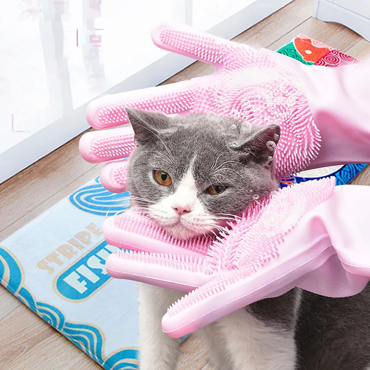 Silicone Pet Grooming Cleaning Gloves For Dogs And Cats