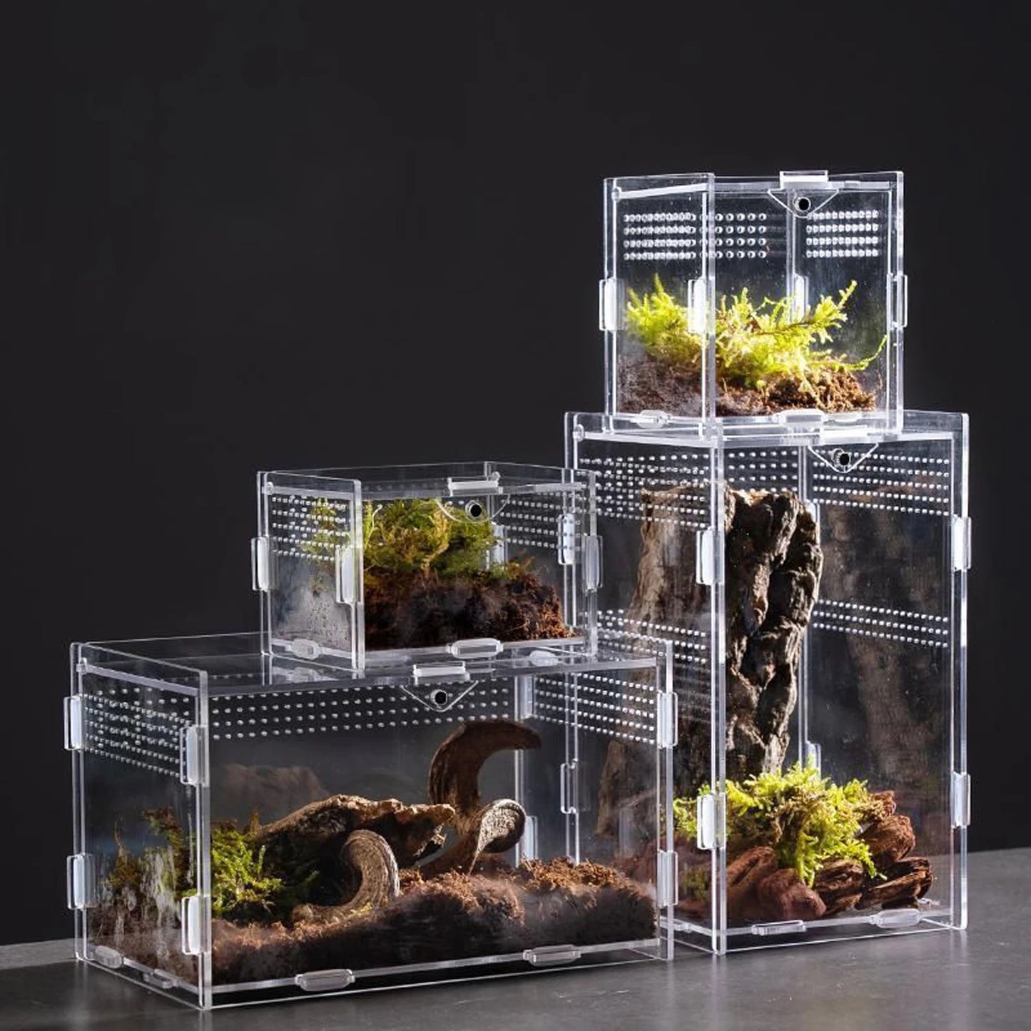Acrylic Transparent Reptile Terrarium Breeding Box Turtle Cage Nano Arboreal Tarantula Enclosure Dearded Dragon Reptiles Habitat