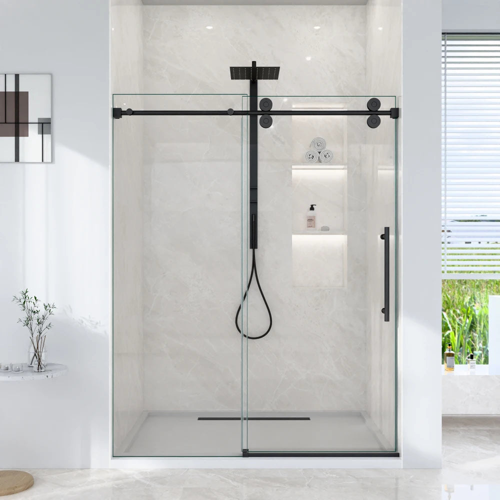 Frameless Single Sliding Shower Door With Tempered Glass Bypass Design