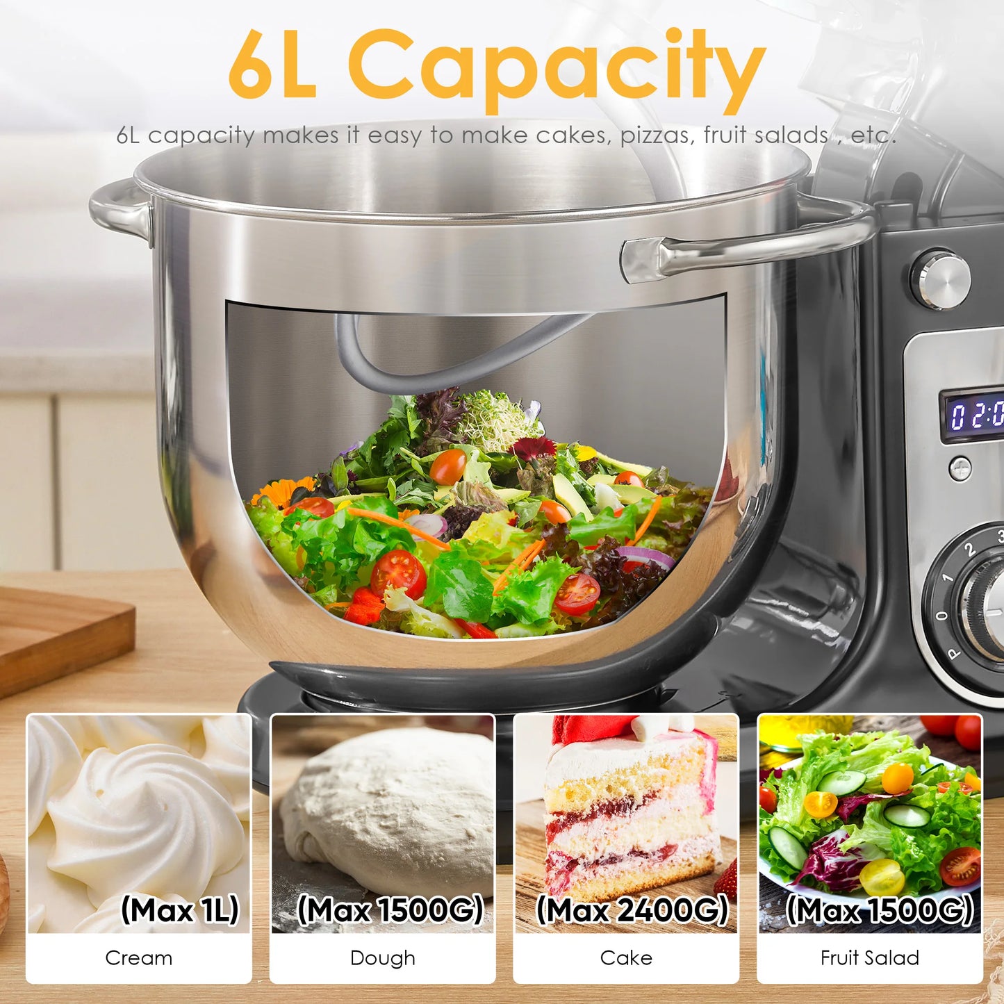 Biolomix Kitchen Stand Mixer 6 Speed 1200W 6L With Attachments