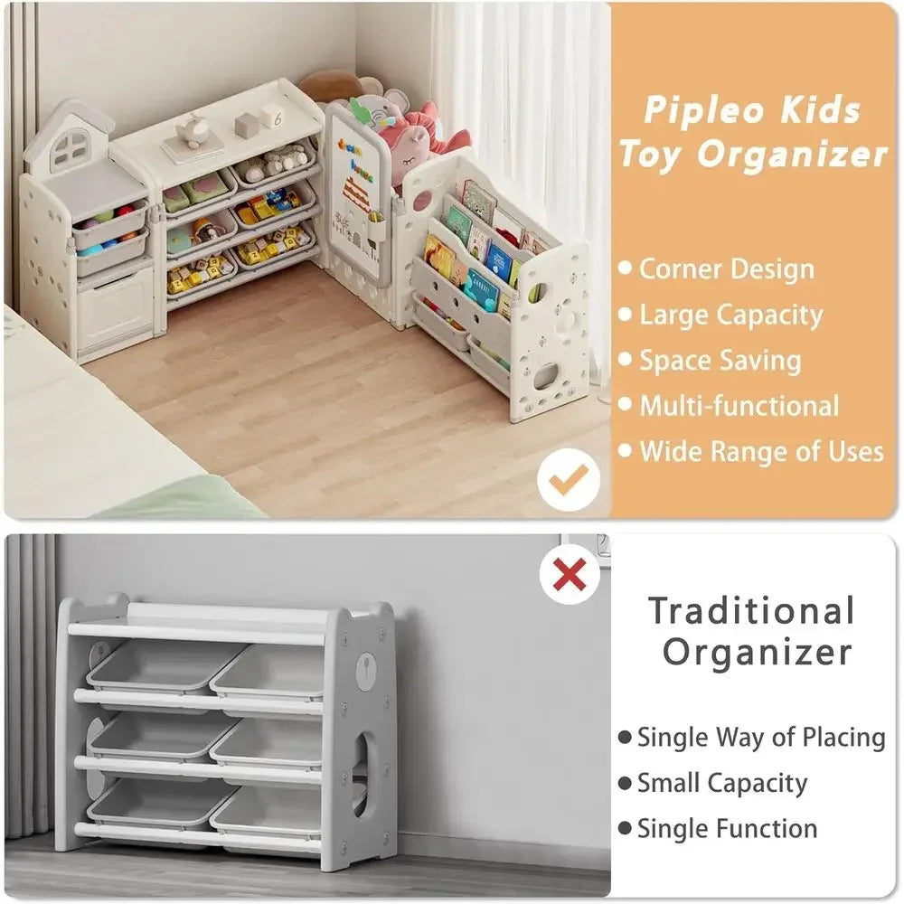 Kids Toy Storage Organizer With 10 Removable Bins And 3 Tier Shelves