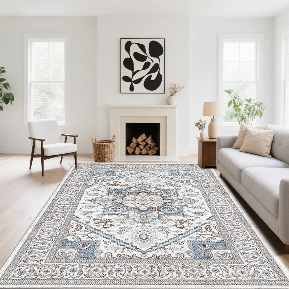 Machine Washable Floral Area Rug Stain Resistant With Non Slip