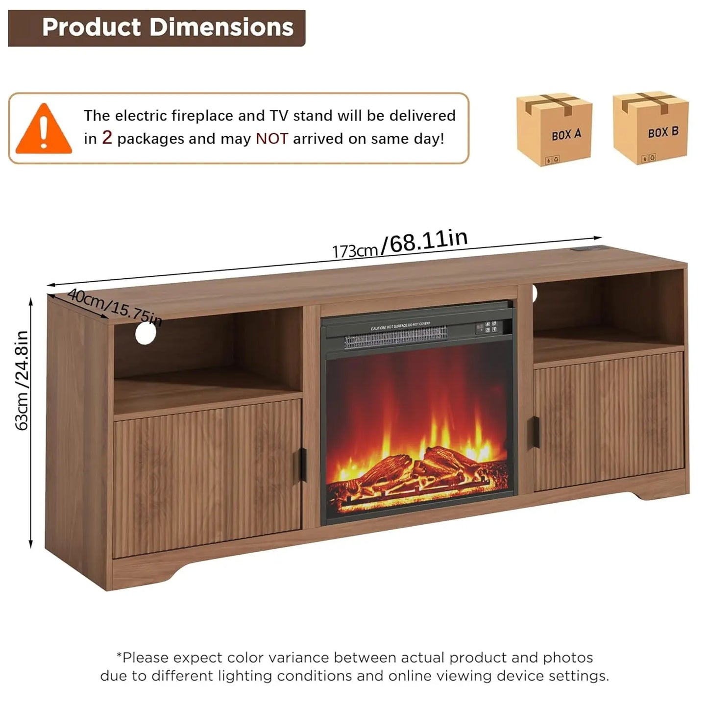 Fluted TV Stand With Electric Fireplace And Adjustable Shelf