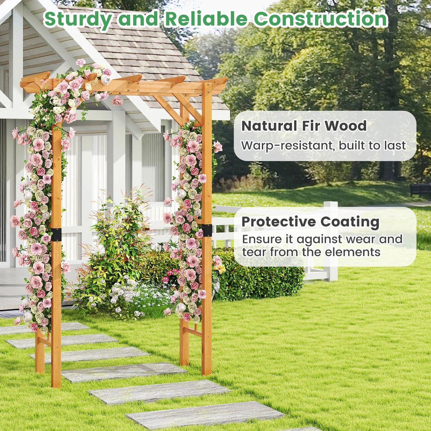 LIFEZEAL Garden Arch Wood Arbor For Climbing Plants