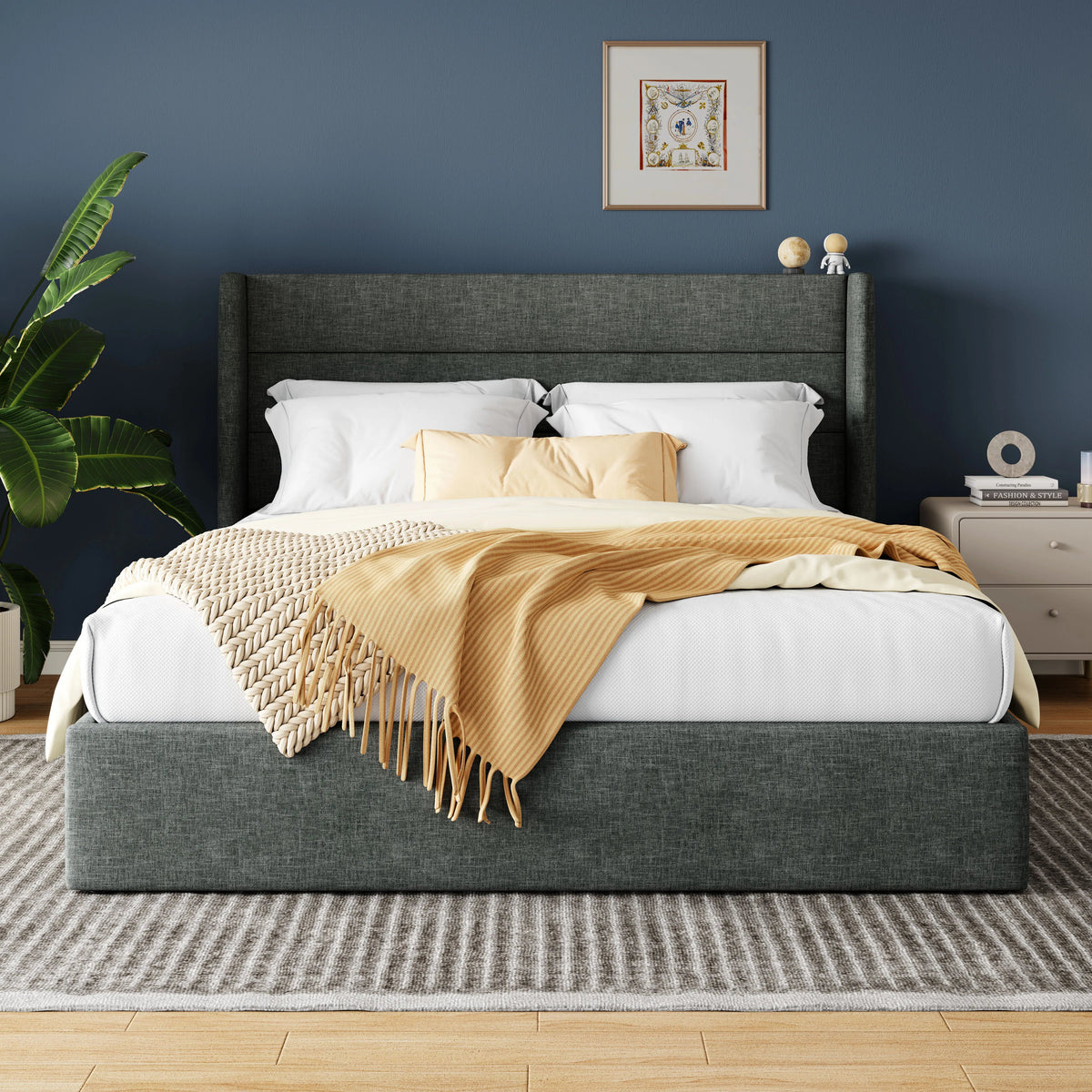 Lift Up Storage Bed with Wingback Headboard | Several Sizes, Colors The Pet & Home Store